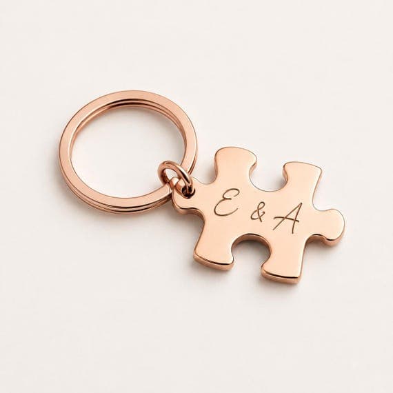 Personalisiertes Partner Schlüsselanhänger Set aus Edelstahl | Puzzle Partneranhänger mit Gravur | Geschenk für Paare