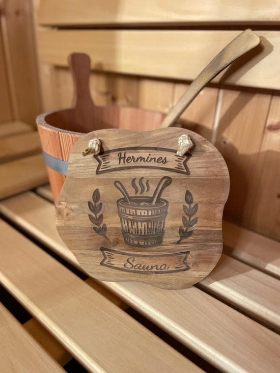 Sauna Schild Spa Schild Teakholz personalisiert